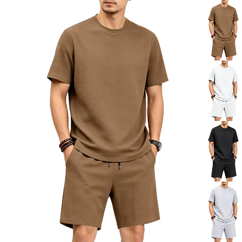 Men Textured Stretch Crew Neck Loose Short Sleeve Tee Drawstring Shorts 2 Piece Summer Casual Set
Men Textured Stretch Crew Neck Loose Short Sleeve Tee Drawstring Shorts 2 Piece Summer Casual Set