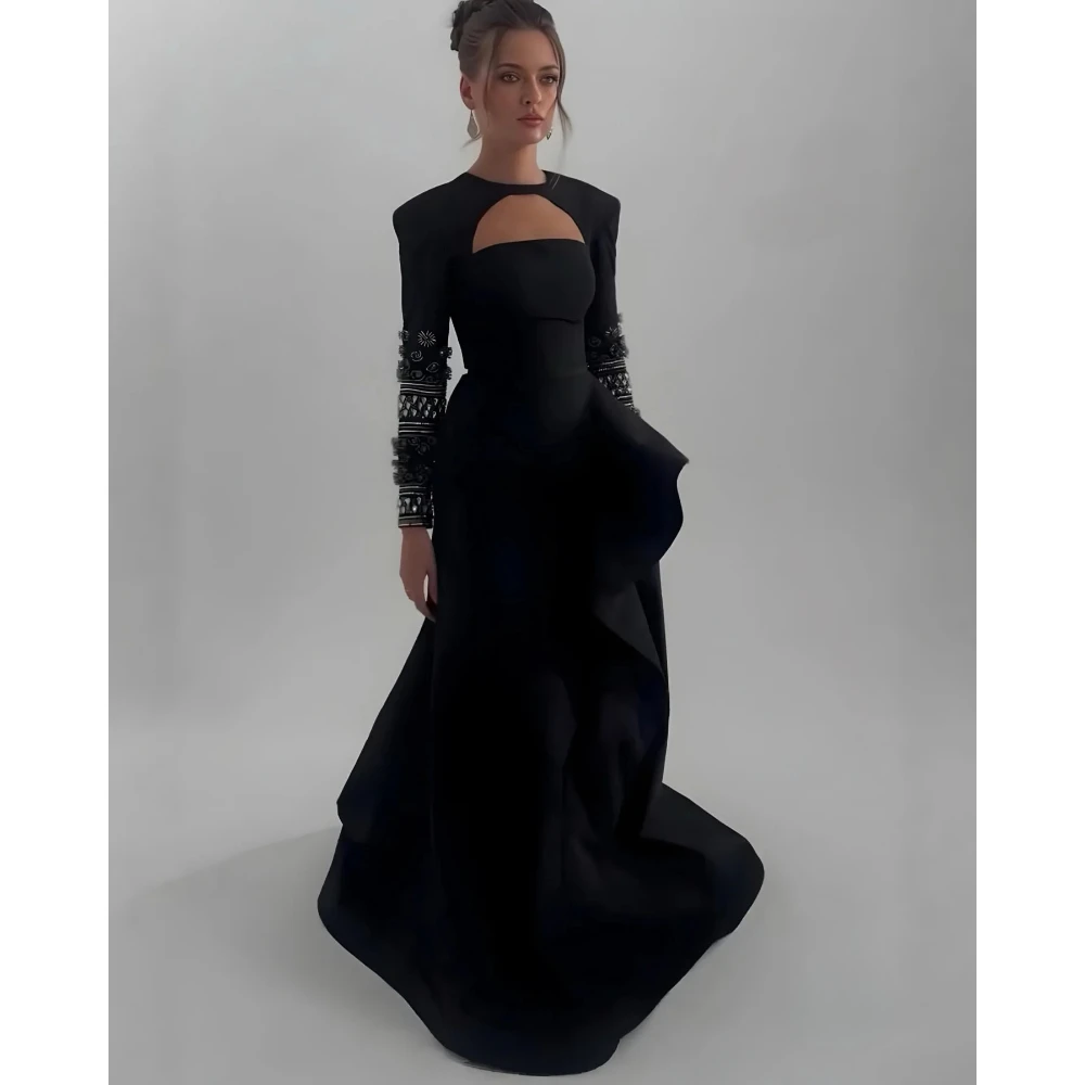 Black Saudi Prom Dresses O-Neck Long Sleeves Crystal Sequins Mermaid Floor Length Evening Gowns Open Back Party Dress Customized
Black Saudi Prom Dresses O-Neck Long Sleeves Crystal Sequins Mermaid Floor Length Evening Gowns Open Back Party Dress Customized