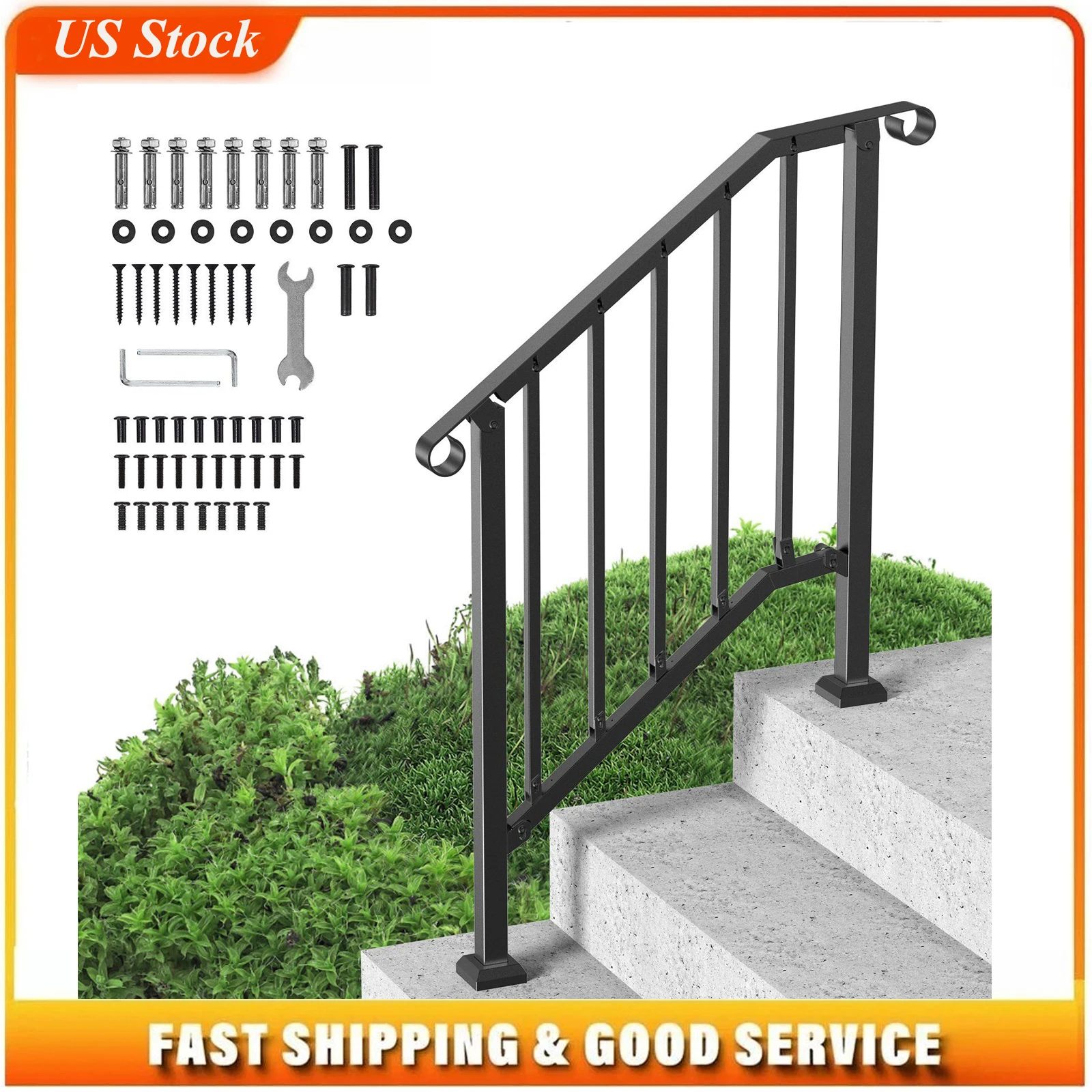 3 Step Handrails for Outdoor Steps, Black Deck Railing Kit Fits 2 to 3 Steps, Outdoor Stair Railing Kit for Concrete, Porch Rail
3 Step Handrails for Outdoor Steps, Black Deck Railing Kit Fits 2 to 3 Steps, Outdoor Stair Railing Kit for Concrete, Porch Rail