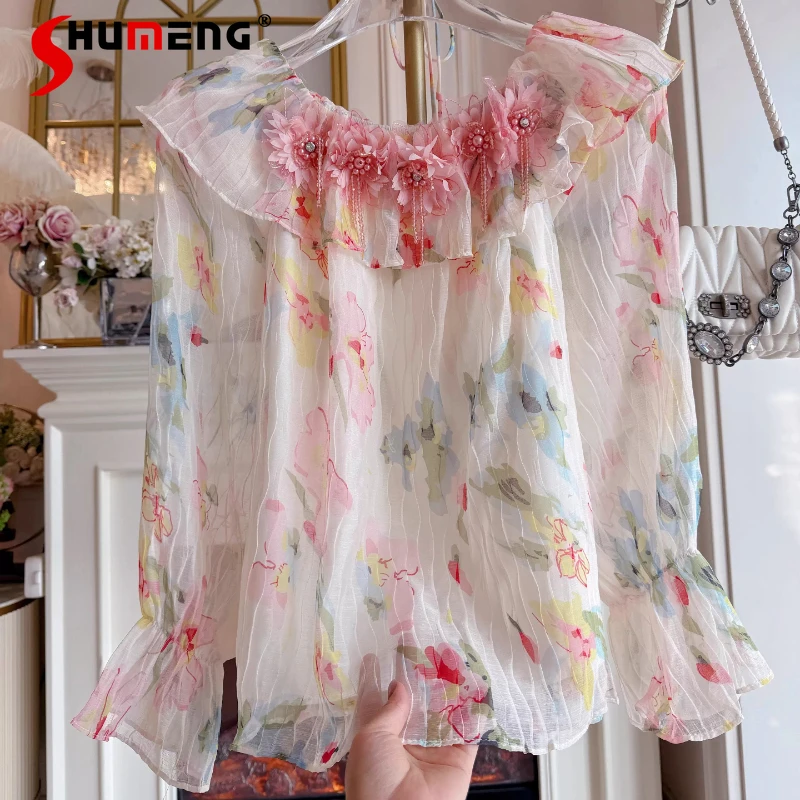 2026 Women's Spring New Beaded Flower Chiffon Shirts Tie-dye Off-the-shoulder Tops Super Fairy Elegant Flare Sleeve Nice Shirts
2026 Women's Spring New Beaded Flower Chiffon Shirts Tie-dye Off-the-shoulder Tops Super Fairy Elegant Flare Sleeve Nice Shirts