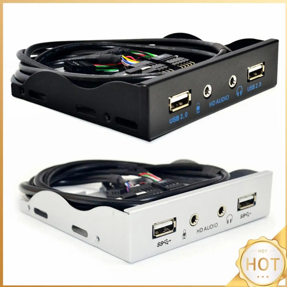 3.5 inch 9 Pin to 4 Port Floppy HUB 2 USB 2.0 HD Audio 3.5mm PC Front Panel Rack