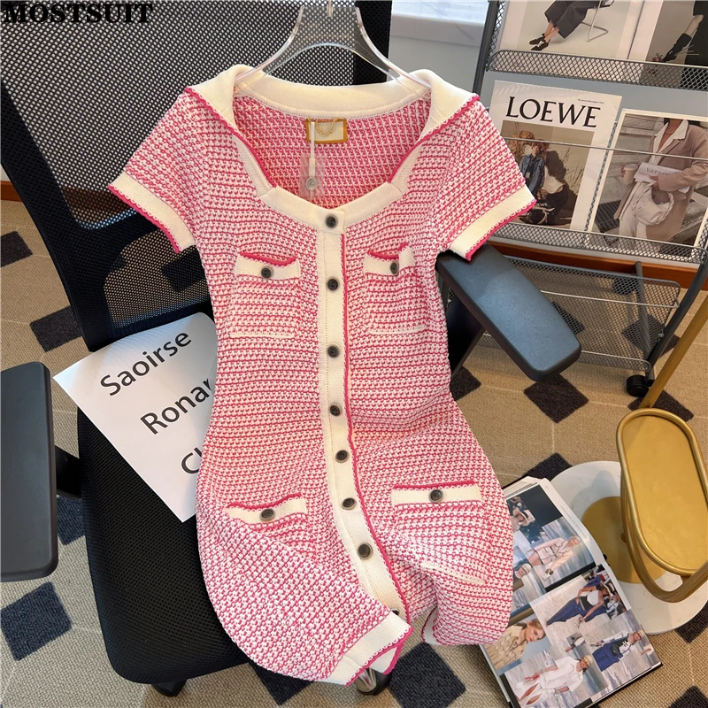Stylish Elegant Knit Bodycon Dress Women 2025 Summer Short Sleeve Single-breasted Slim Mini Dresses Fashion Vintage Chic Vestido
Stylish Elegant Knit Bodycon Dress Women 2025 Summer Short Sleeve Single-breasted Slim Mini Dresses Fashion Vintage Chic Vestido