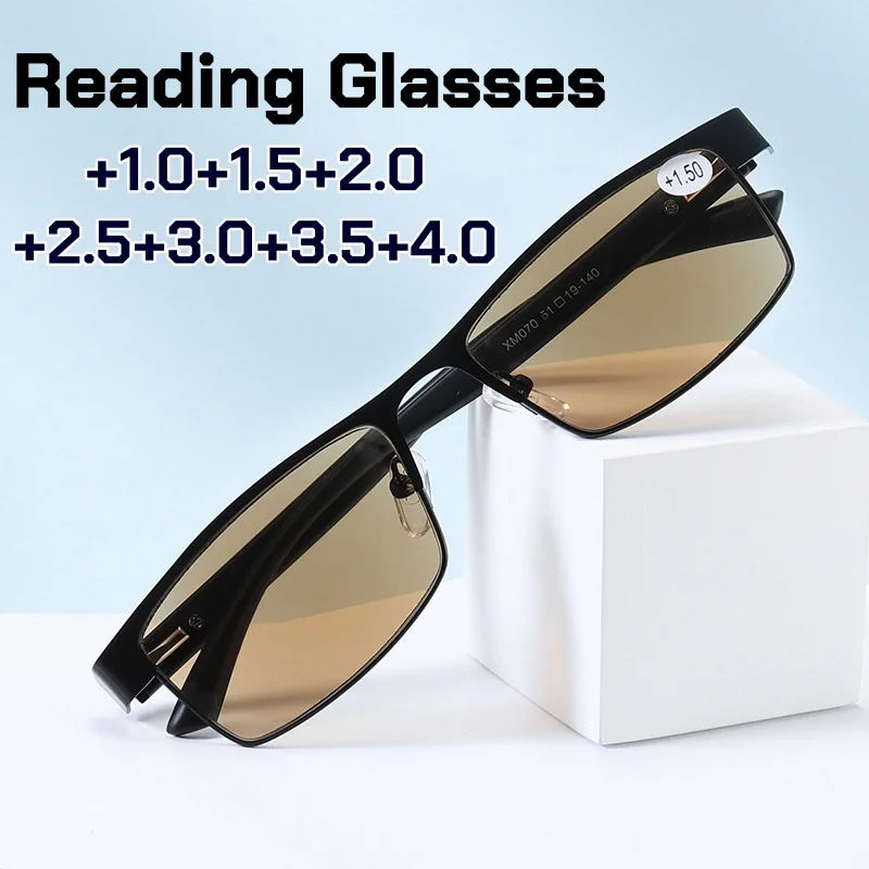 Men's Business Metal Square Frames Reading Glasses Unisex High Quality Tea Colored Lenses Presbyopia Eyewear with Plus Diopter
Men's Business Metal Square Frames Reading Glasses Unisex High Quality Tea Colored Lenses Presbyopia Eyewear with Plus Diopter