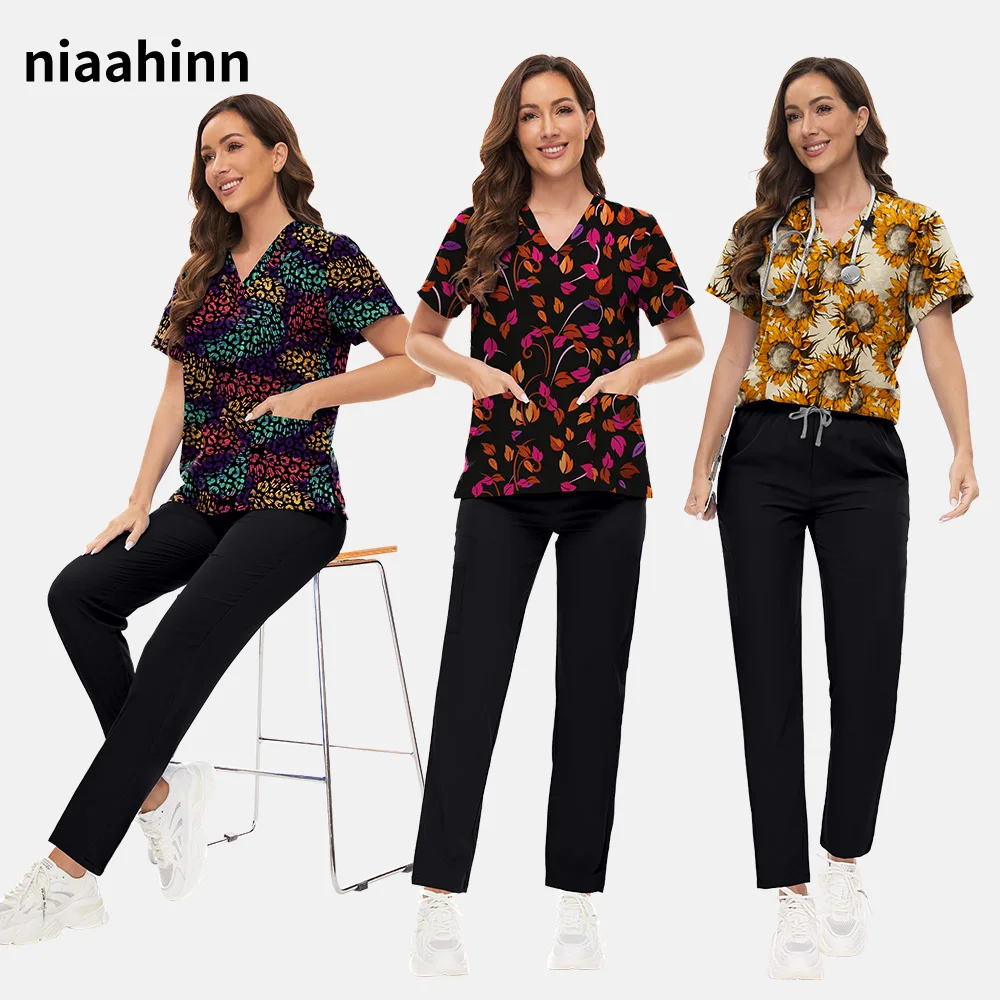 Fashion Floral Print Doctor Uniform Set Women Pocket Top Elastic Waist Pants Two Piece Work Set Non-sticky Hair Scrubs Nurse Set
Fashion Floral Print Doctor Uniform Set Women Pocket Top Elastic Waist Pants Two Piece Work Set Non-sticky Hair Scrubs Nurse Set