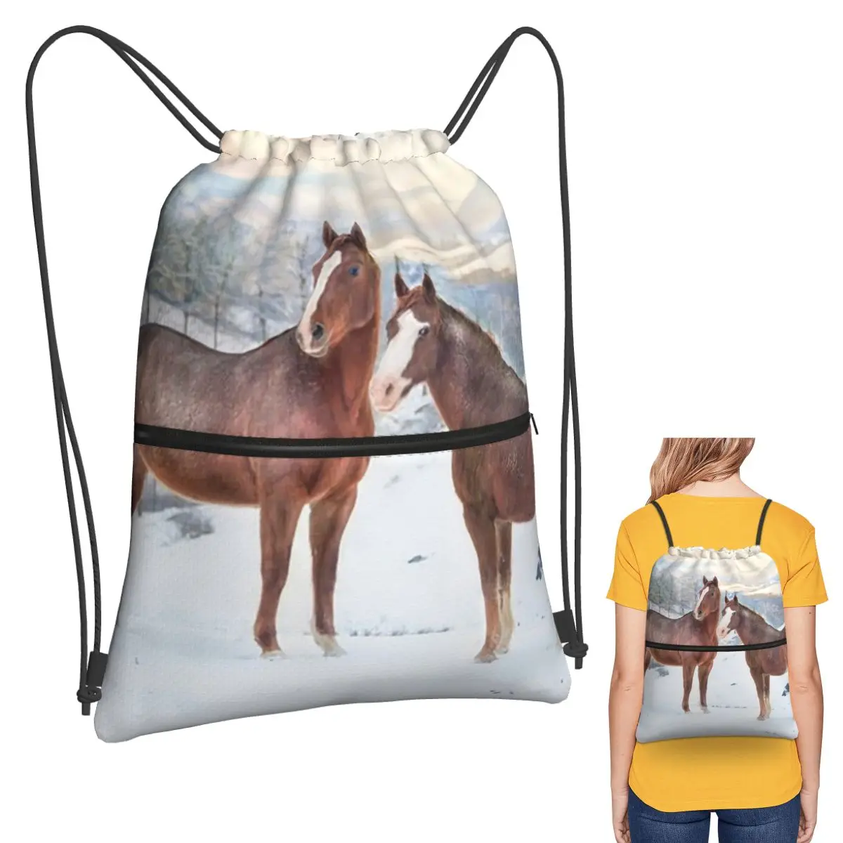 Horses With Snow And Sunset Hills Backpacks Fashion Drawstring Bundle Pocket Sports Bag Book Bags for Man Woman Students
Horses With Snow And Sunset Hills Backpacks Fashion Drawstring Bundle Pocket Sports Bag Book Bags for Man Woman Students