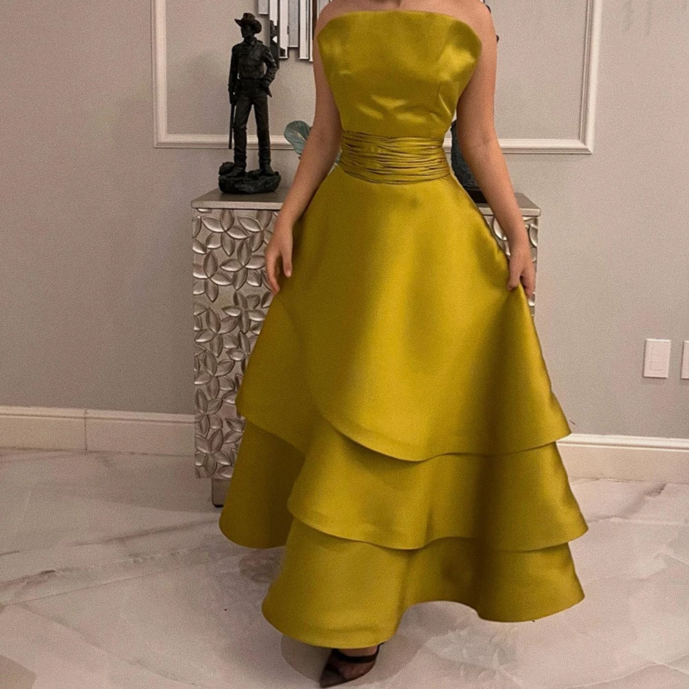 Modern Scalloped Ankle Length Pleats Tiered Evening Dresses Temperament A-Line Satin Custom Size Party Gowns vestidos de fiesta
Modern Scalloped Ankle Length Pleats Tiered Evening Dresses Temperament A-Line Satin Custom Size Party Gowns vestidos de fiesta
