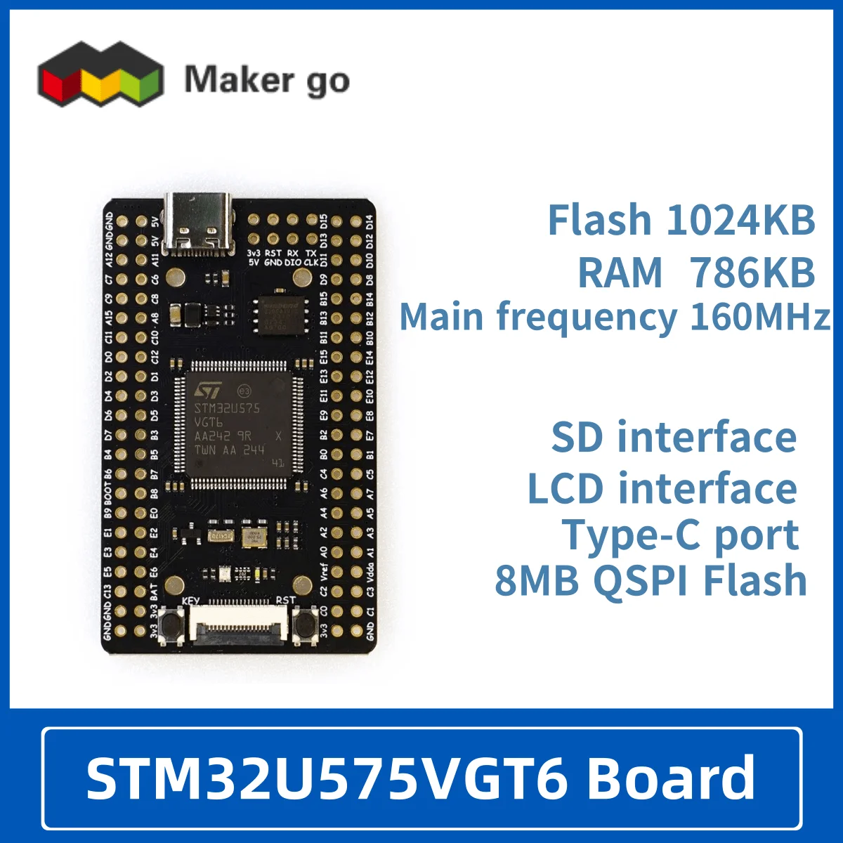 Отладочная плата STM32U575VGT6, минимальная система, ядро STM32U5 M33
Отладочная плата STM32U575VGT6, минимальная система, ядро STM32U5 M33