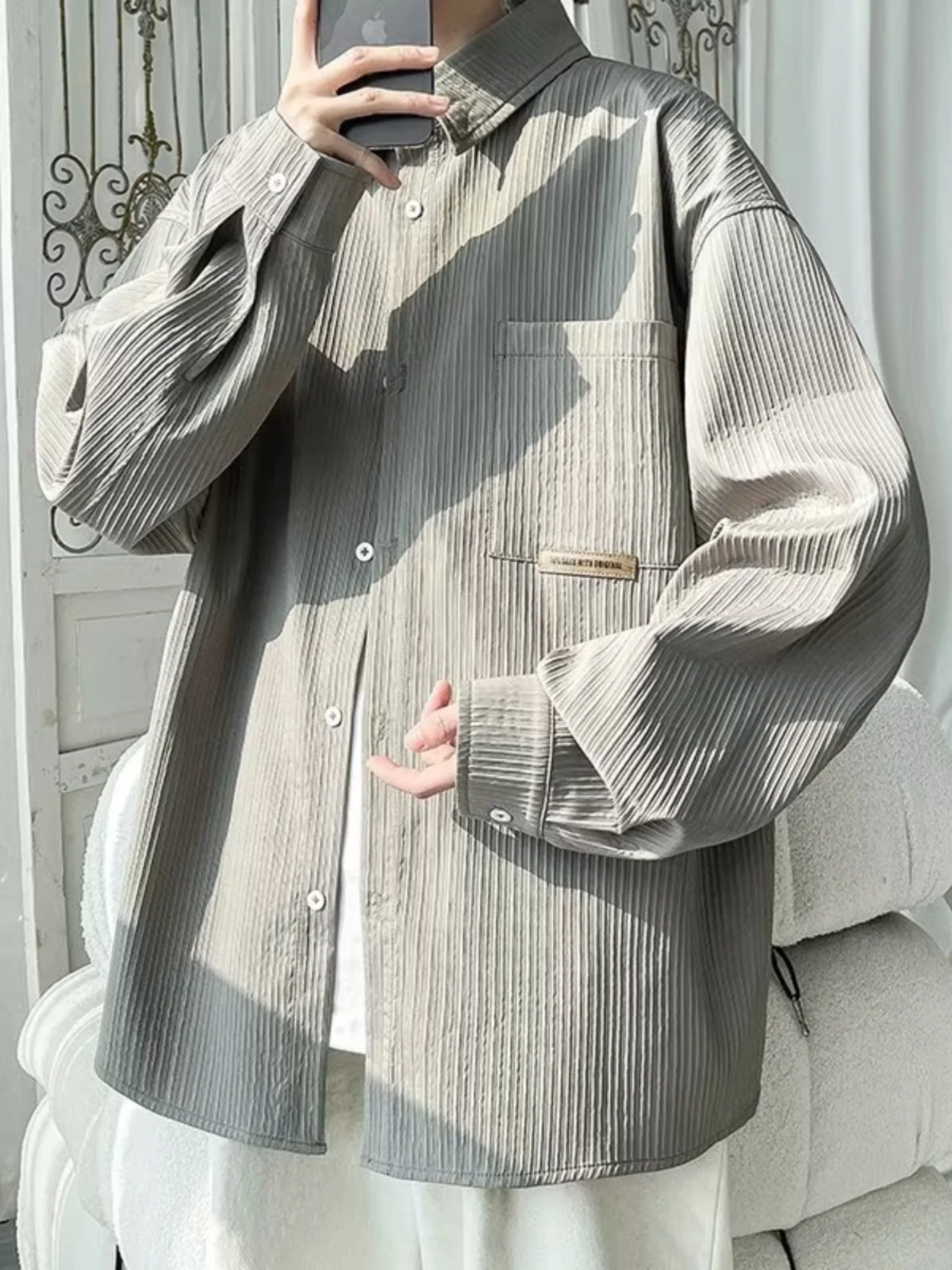 Men's Textured Loose Long Sve irt Youth Casual Outerwear Autumn Winter New Sle White Drapey irt Stand Fit Polyest...
Men's Textured Loose Long Sve irt Youth Casual Outerwear Autumn Winter New Sle White Drapey irt Stand Fit Polyest...