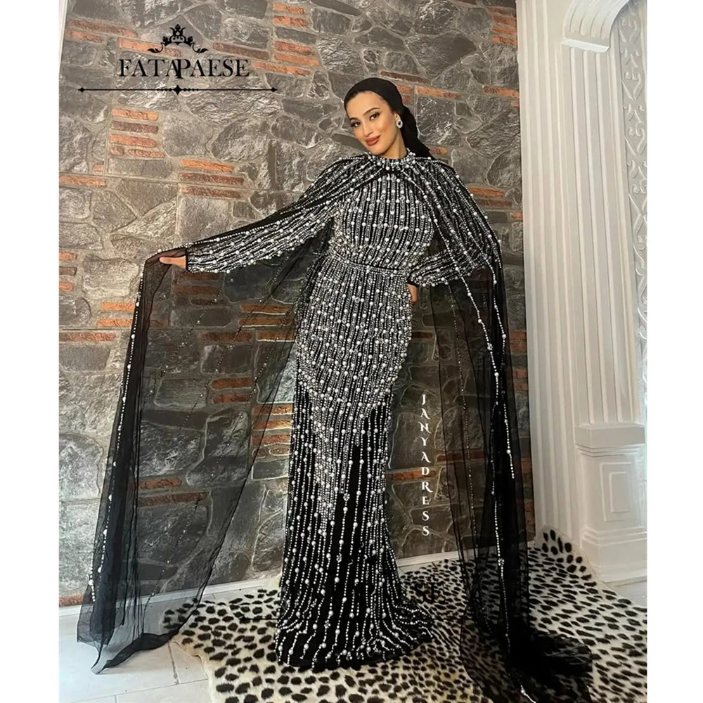 FATAPAESE Haute Couture Saudi Evening Dresses with Cape Luxury Beaded Pearls Long Sleeve Wedding Guest Dress for Prom Party
FATAPAESE Haute Couture Saudi Evening Dresses with Cape Luxury Beaded Pearls Long Sleeve Wedding Guest Dress for Prom Party