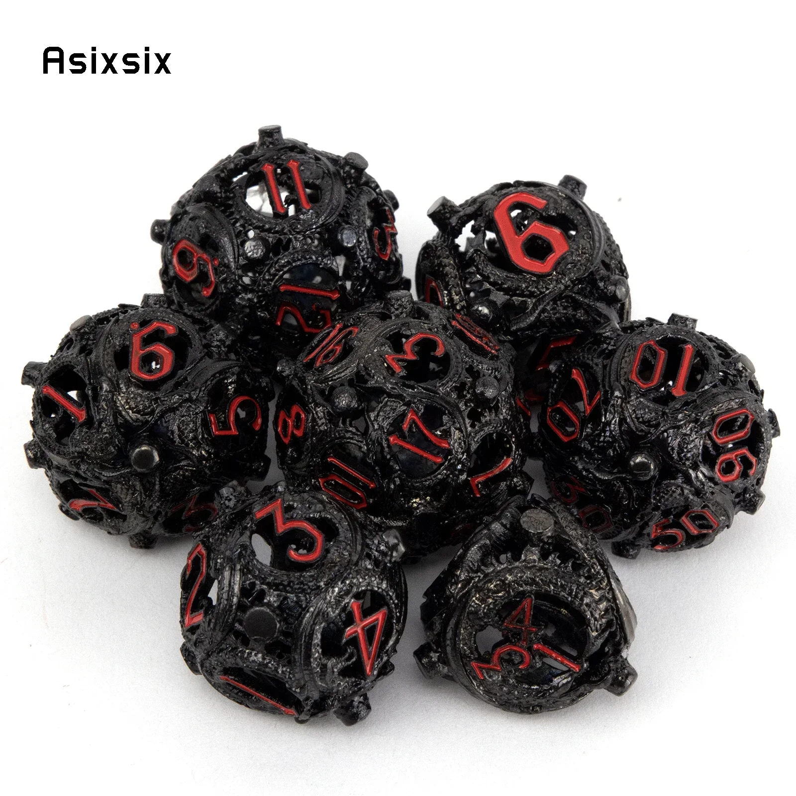 7 Pcs Black Red Circular Dragon Metal Dice Hollow Metal Polyhedral Dice Set Suitable for Role-Playing RPG Board Game Gift
7 Pcs Black Red Circular Dragon Metal Dice Hollow Metal Polyhedral Dice Set Suitable for Role-Playing RPG Board Game Gift