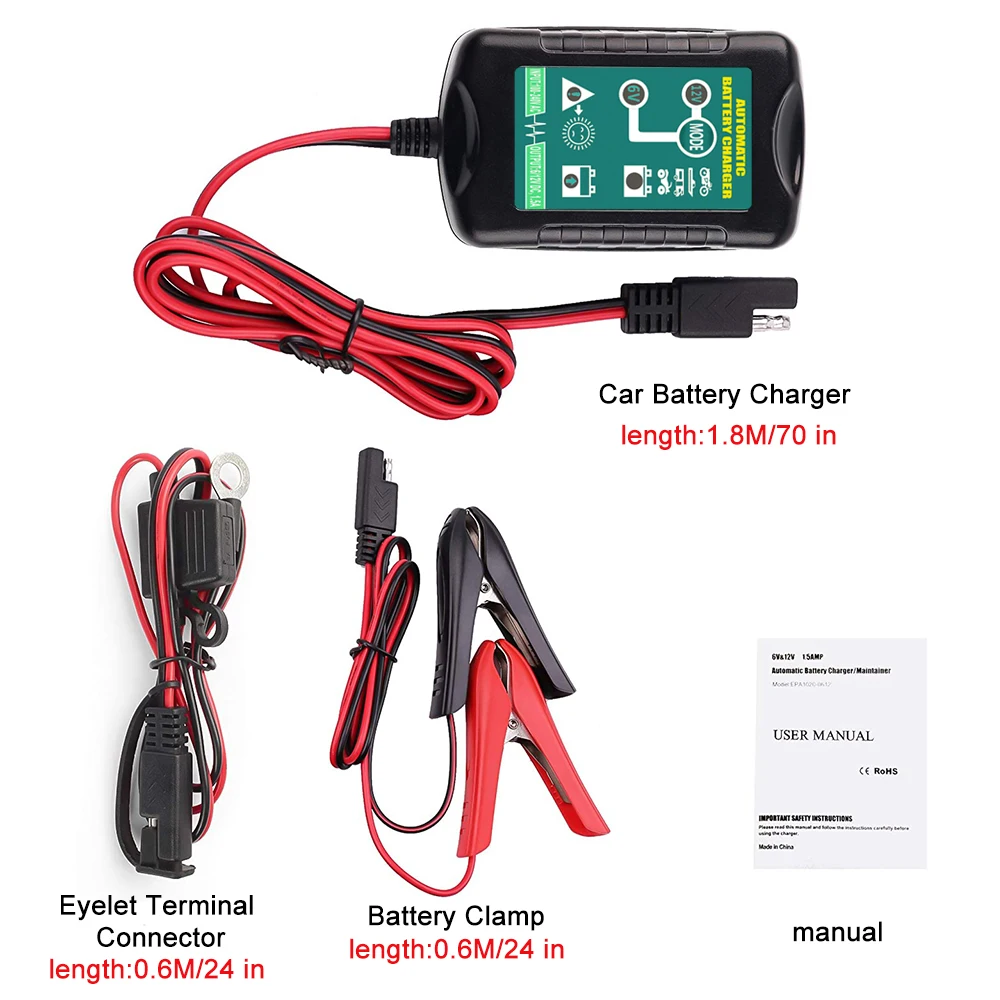 1.5A Smart 6V/12V Battery Charger Automatic Trickle Maintainer Repair Charger for Auto Motorcycle Lead Acid Battery
1.5A Smart 6V/12V Battery Charger Automatic Trickle Maintainer Repair Charger for Auto Motorcycle Lead Acid Battery