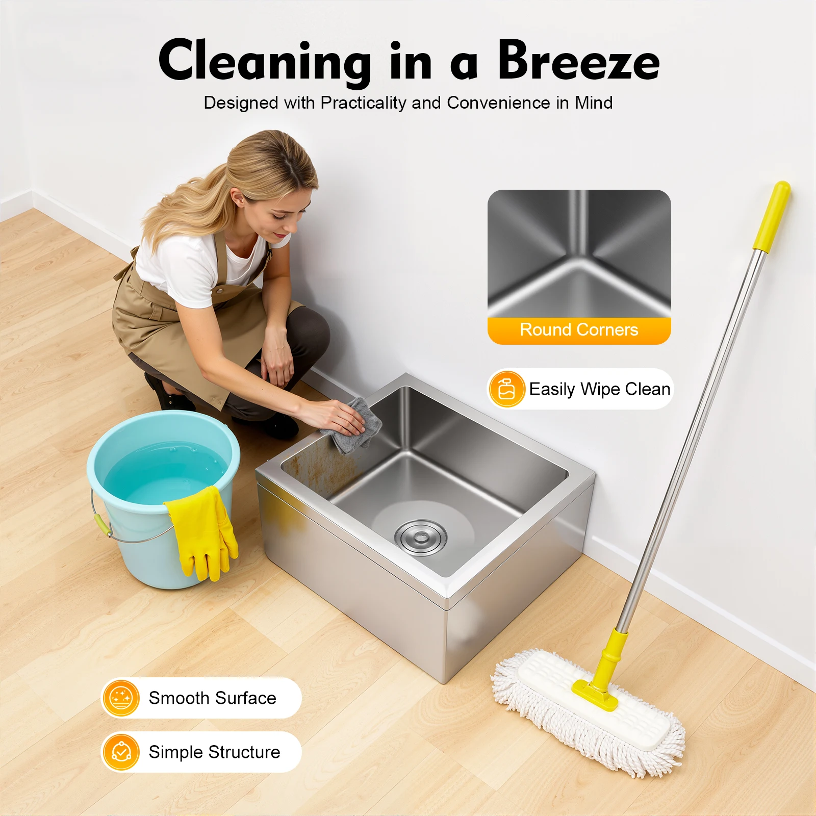 Stainless Steel Floor Mop Sink 22x19x11.22in Commercial Restaurant Sink 304 Stainless Steel Large Basin Fast Drainage with Strainer for Kitchen
Stainless Steel Floor Mop Sink 22x19x11.22in Commercial Restaurant Sink 304 Stainless Steel Large Basin Fast Drainage with Strainer for Kitchen