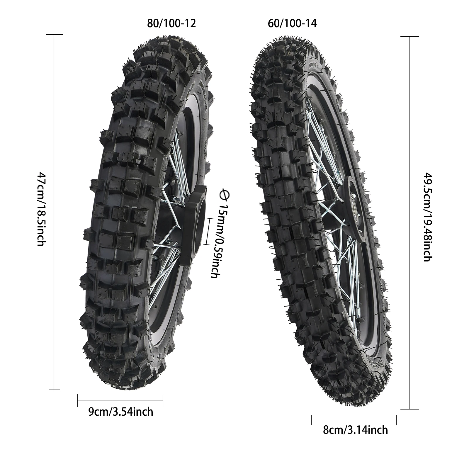 14" Front 12" Rear Motorcycle Wheel Rim Tire Set 60/100-14 80/100-12 with 15mm Axle Hole for 50cc 70cc 90cc Dirt Pit Bike Off-Road
14" Front 12" Rear Motorcycle Wheel Rim Tire Set 60/100-14 80/100-12 with 15mm Axle Hole for 50cc 70cc 90cc Dirt Pit Bike Off-Road
