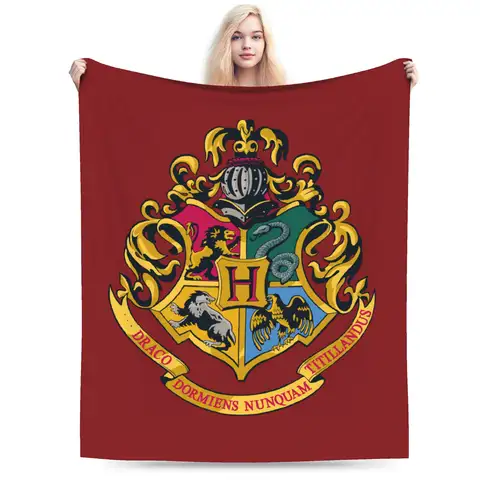 Manta de Grifondoro alargada en H, forro polar para todas las estaciones, P-Potters, mantas muy cálidas para cama, viaje, colcha fina de felpa