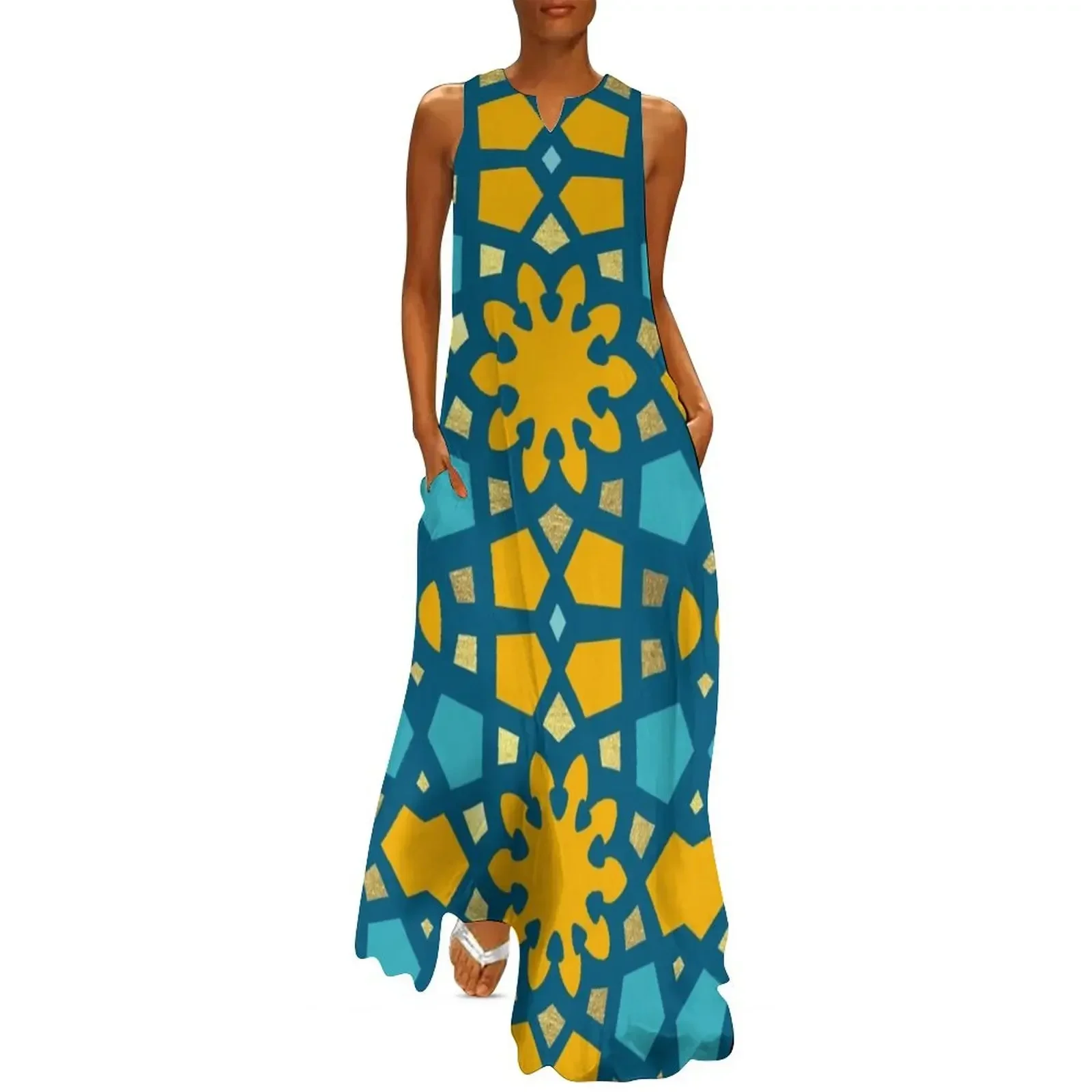 Citrus, teal and gold, geometric Arabic pattern inspired by the Grand Mosque at KAUST Long Dress Casual dresses Dress
Citrus, teal and gold, geometric Arabic pattern inspired by the Grand Mosque at KAUST Long Dress Casual dresses Dress