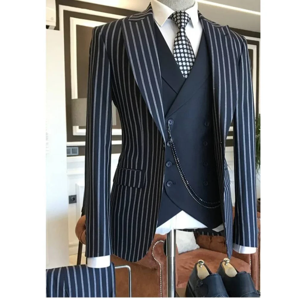 Men Suits Slim Fit 3 Pieces Tailor Made Striped Groom Tuxedos Wedding Groom Prom Blazer Trousers Male Sets(Jacket+Pants+Vest)
Men Suits Slim Fit 3 Pieces Tailor Made Striped Groom Tuxedos Wedding Groom Prom Blazer Trousers Male Sets(Jacket+Pants+Vest)