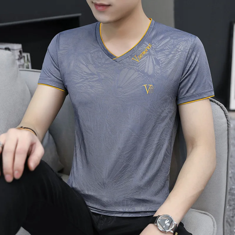 Youth Men's Ice Silk Short Sleeve T-Shirt Breathable Quick Dry Thin Embroidered Summer Cool Feeling Fashionable Top
Youth Men's Ice Silk Short Sleeve T-Shirt Breathable Quick Dry Thin Embroidered Summer Cool Feeling Fashionable Top