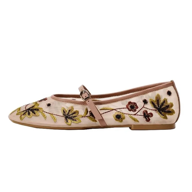 Spring And Autumn New Product Retro Flower Embroidered Mesh Single Shoes Women's Shoes Breathable One Word Ballet Flat Shoes
Spring And Autumn New Product Retro Flower Embroidered Mesh Single Shoes Women's Shoes Breathable One Word Ballet Flat Shoes