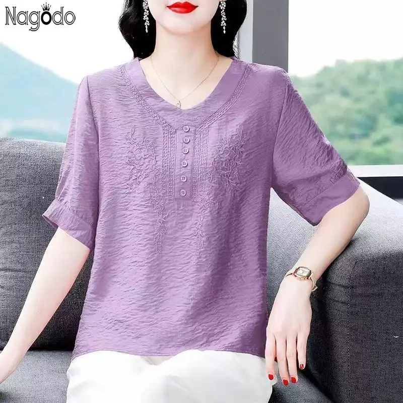 Летняя женская футболка из хлопка и льна с вышивкой, топ с короткими рукавами и v-образным вырезом, однотонная дышащая тонкая китайская свободная повседневная футболка
Летняя женская футболка из хлопка и льна с вышивкой, топ с короткими рукавами и v-образным вырезом, однотонная дышащая тонкая китайская свободная повседневная футболка