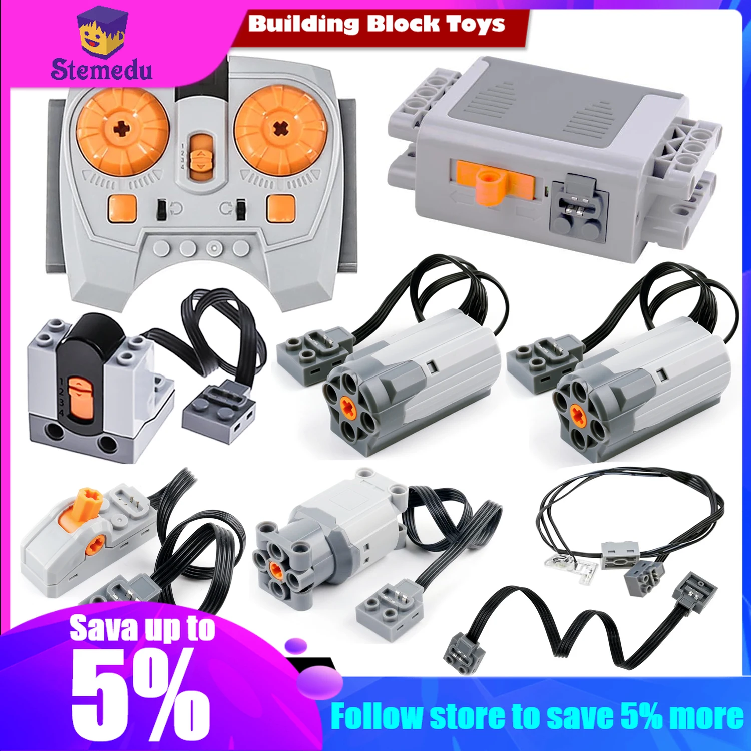 9pcs/set Technics Motor Kit Power Function IR Receiver Remote Control AA Battery Box Switch Light Extension Cord for Legoeds
9pcs/set Technics Motor Kit Power Function IR Receiver Remote Control AA Battery Box Switch Light Extension Cord for Legoeds