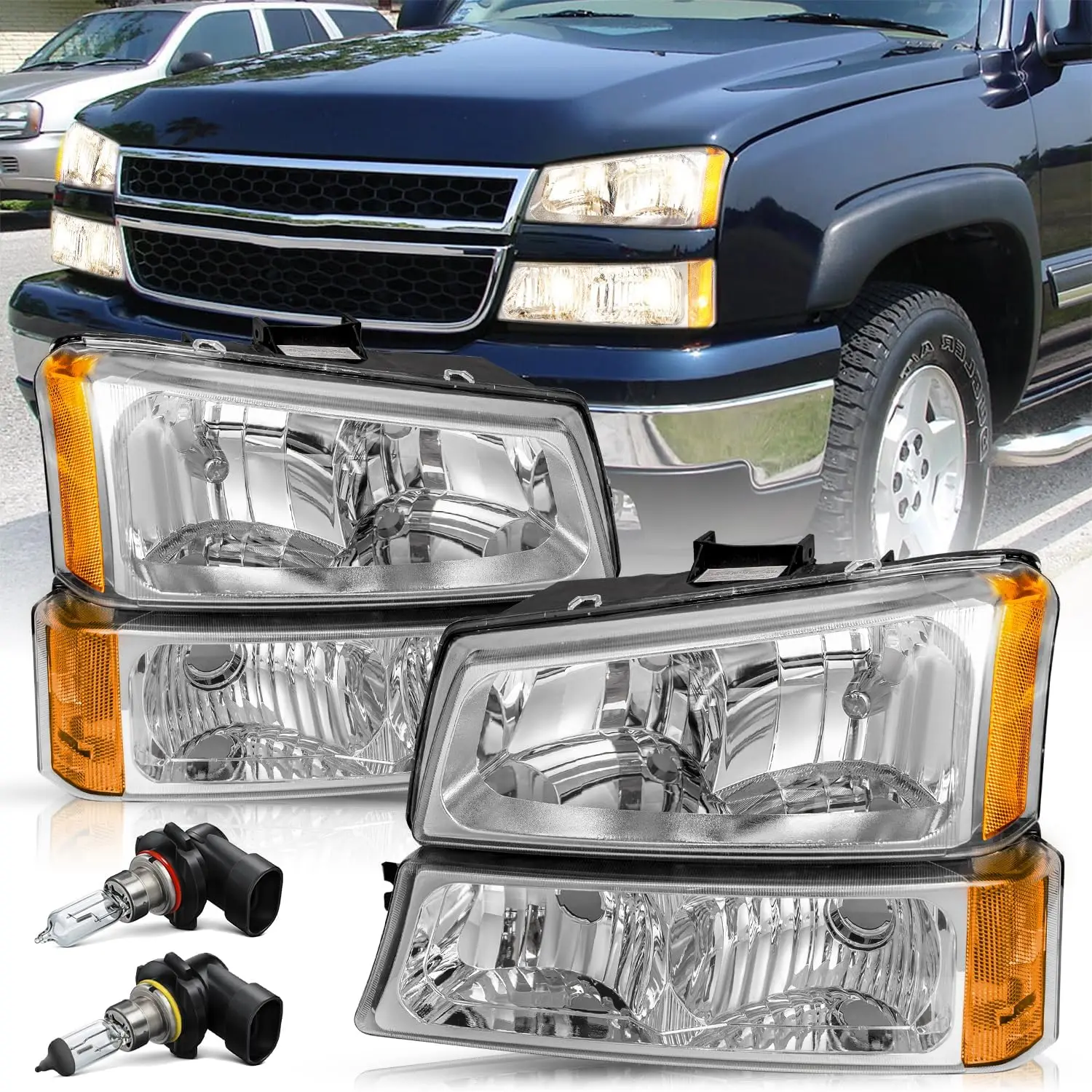 4 шт. подходят для фар Chevy Silverado Avalanche 2003-2006 годов в сборе, набор пар без запотевания, OE заводской стиль, хромированный корпус и Amb
4 шт. подходят для фар Chevy Silverado Avalanche 2003-2006 годов в сборе, набор пар без запотевания, OE заводской стиль, хромированный корпус и Amb