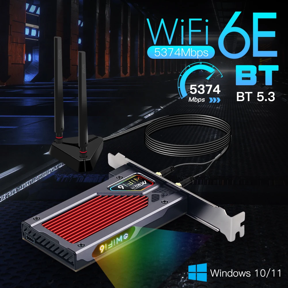 FENVI AXE3000 Wifi 6E AX210 PCIe Wireless Network Card 5374Mbps Tri-Band 2.4G/5G/6GHz Bluetooth 5.3 High-Gain for Desktop PC
FENVI AXE3000 Wifi 6E AX210 PCIe Wireless Network Card 5374Mbps Tri-Band 2.4G/5G/6GHz Bluetooth 5.3 High-Gain for Desktop PC