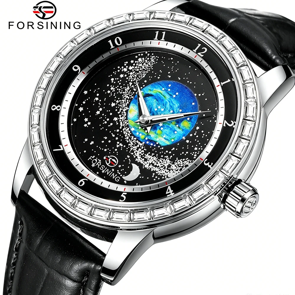 FORSINING Luxury Diamond Bezel Man Watch Automatic Mechanical Starry Earth Dial Luminous Leather Band Waterproof Business Watch
FORSINING Luxury Diamond Bezel Man Watch Automatic Mechanical Starry Earth Dial Luminous Leather Band Waterproof Business Watch