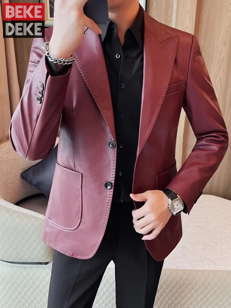 Business Men Casual Work Pu Leather Blazer Jacket Single Breasted Slim Fit Faux Leather Suit Coat Spring Autumn Outwear Blazers
Business Men Casual Work Pu Leather Blazer Jacket Single Breasted Slim Fit Faux Leather Suit Coat Spring Autumn Outwear Blazers