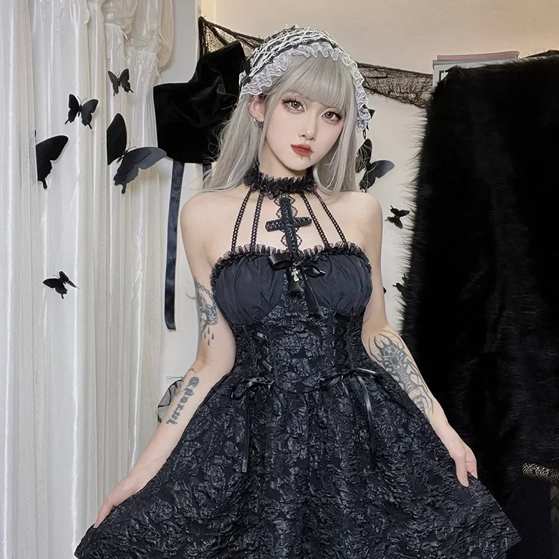 Women Lolita Gothic Dress Vintage with Bow Backless Steampunk Renaissance Sleeveless Halter Corset Dress Halloween Anime Cosplay
Women Lolita Gothic Dress Vintage with Bow Backless Steampunk Renaissance Sleeveless Halter Corset Dress Halloween Anime Cosplay