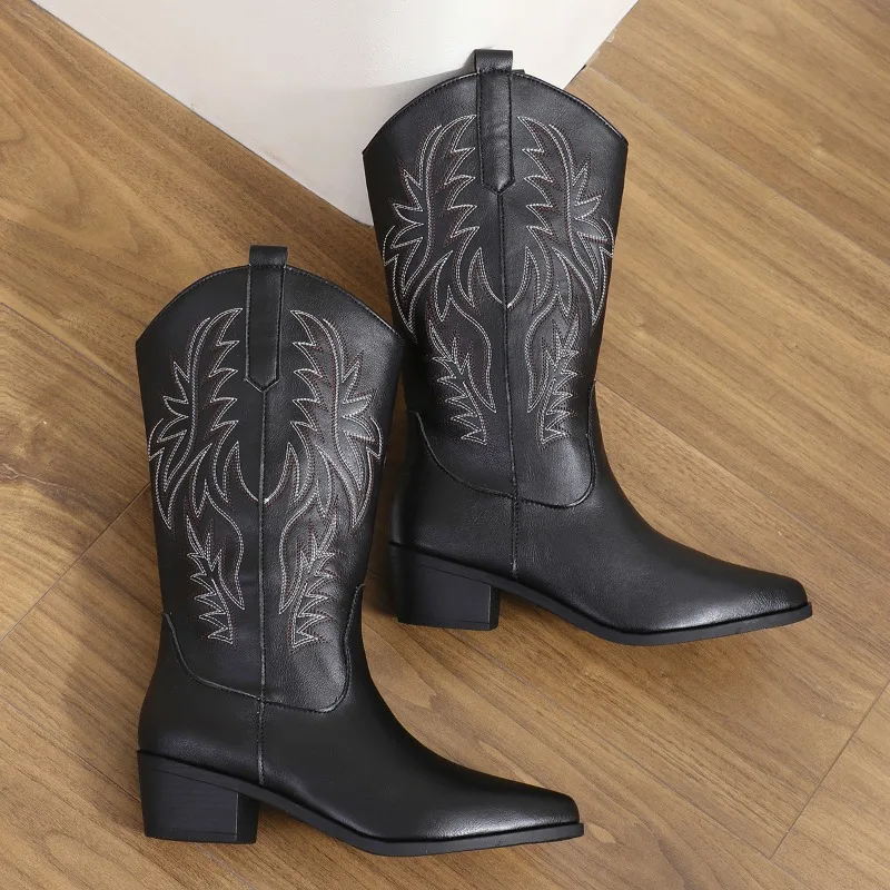 Women's Mid-calf Boots High Quality Casual Leather Boot Pointed Embroidered Western Cowboy Boots for Women Vintage Knight Boots
Women's Mid-calf Boots High Quality Casual Leather Boot Pointed Embroidered Western Cowboy Boots for Women Vintage Knight Boots