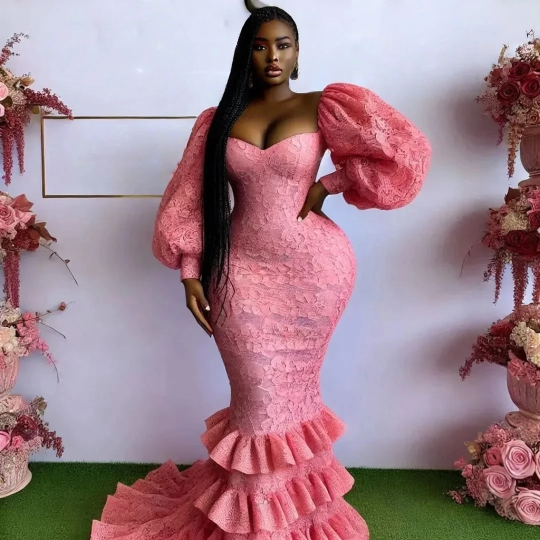 Aso Ebi African Pink Lace Evening Dress Tiers Ruffle Formal Occasion Gown Removable Long Sleeves Prom Wear Customized
Aso Ebi African Pink Lace Evening Dress Tiers Ruffle Formal Occasion Gown Removable Long Sleeves Prom Wear Customized