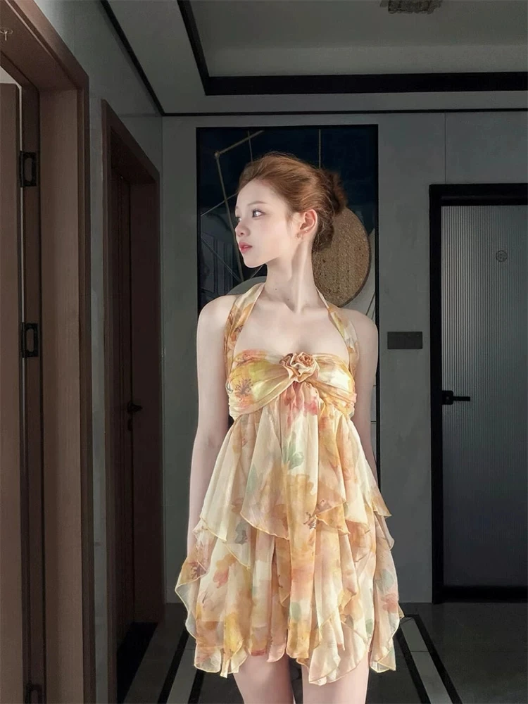Romantic Vacation Style Print Halter Dress Women's plus Size Asymmetrical Short Fairy Skirt High Waist Polyester Fiber Dress
Romantic Vacation Style Print Halter Dress Women's plus Size Asymmetrical Short Fairy Skirt High Waist Polyester Fiber Dress