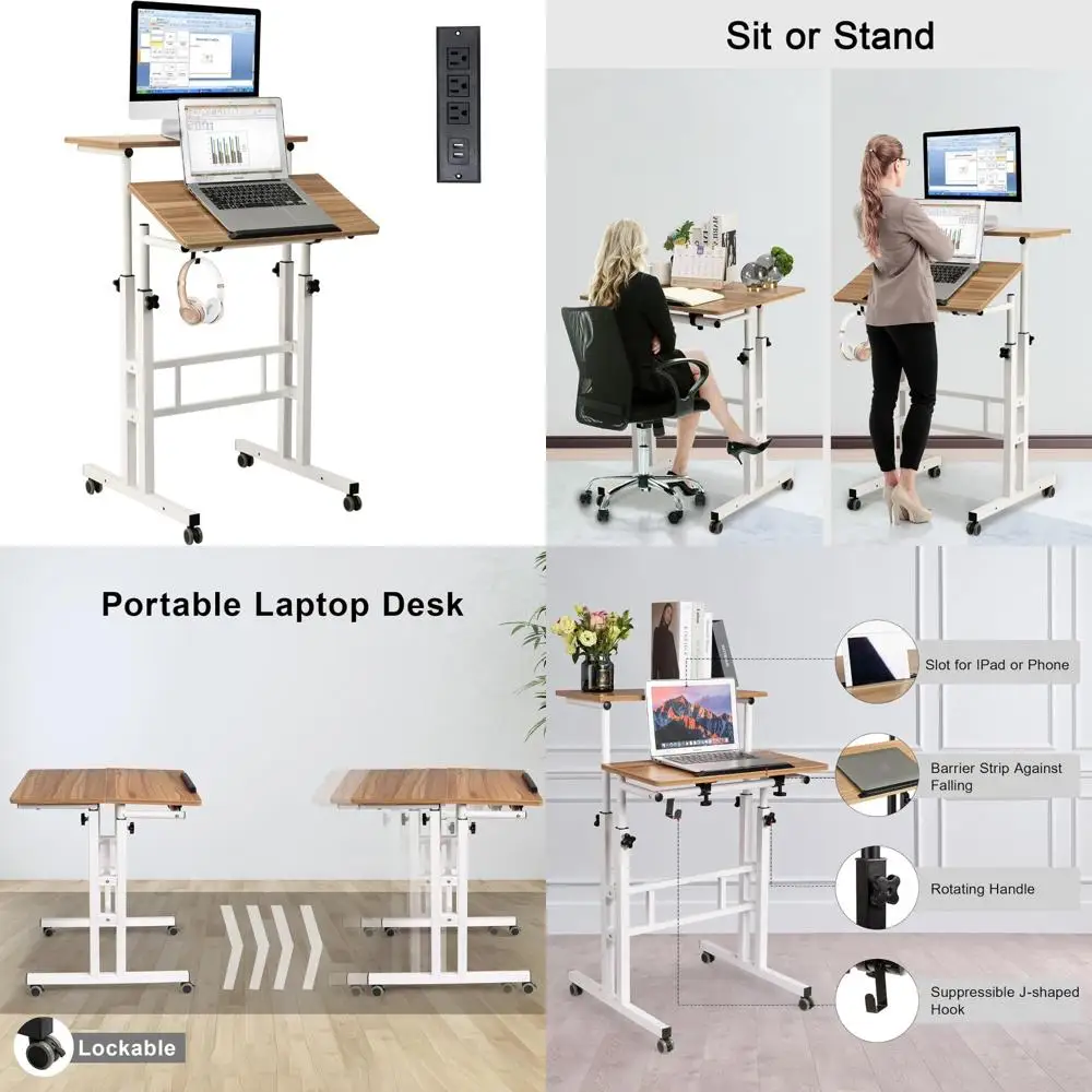 Adjustable Laptop Desk with Charging Station, Mobile Standing Computer Desk, Ergonomic Standing Desk Cart with Wheels for Office
Adjustable Laptop Desk with Charging Station, Mobile Standing Computer Desk, Ergonomic Standing Desk Cart with Wheels for Office