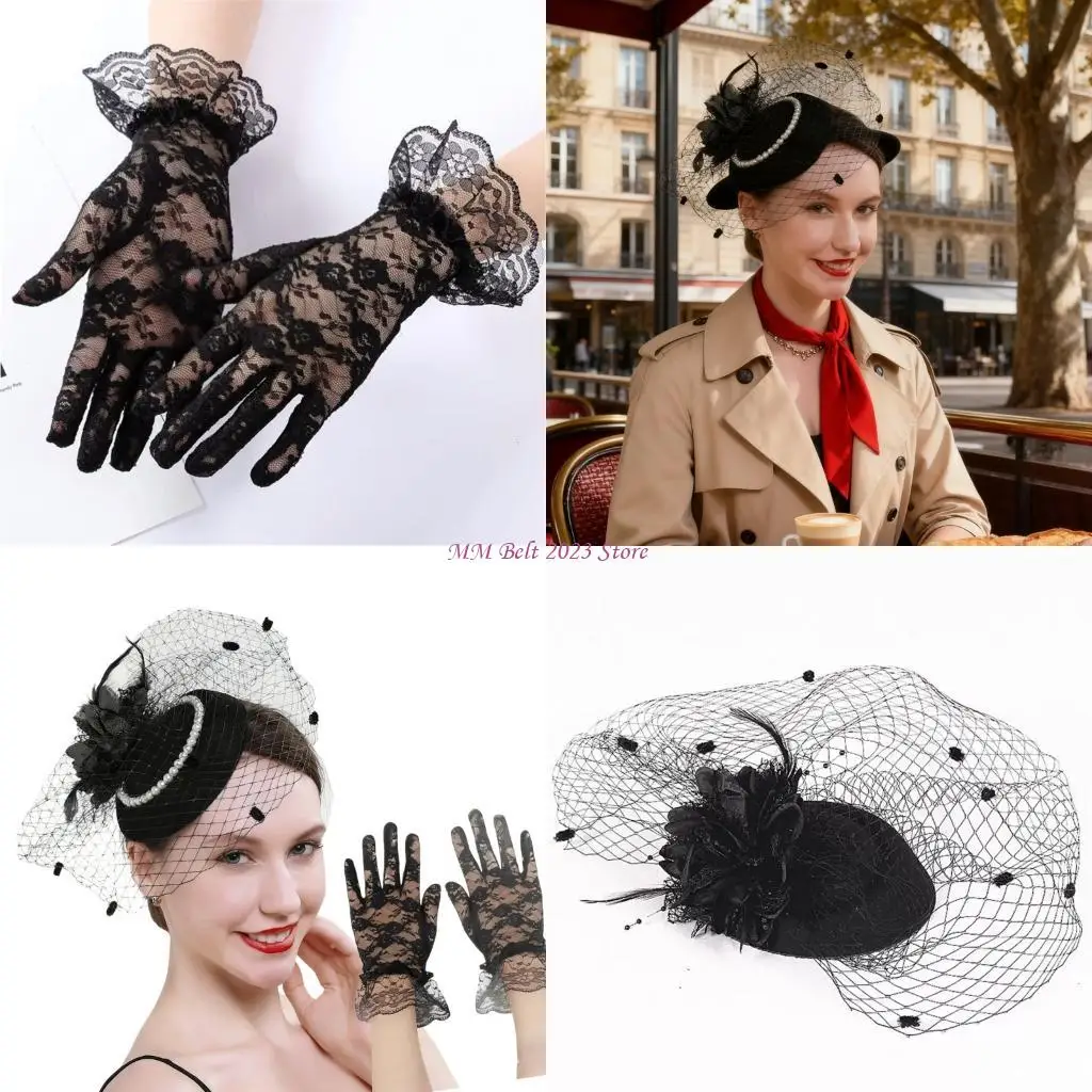 49ME Cocktails Party Hair Clip Hat With Lace Gloves For Formal Occasion Gatherings Stage Performances Photoshoots Accessories
49ME Cocktails Party Hair Clip Hat With Lace Gloves For Formal Occasion Gatherings Stage Performances Photoshoots Accessories