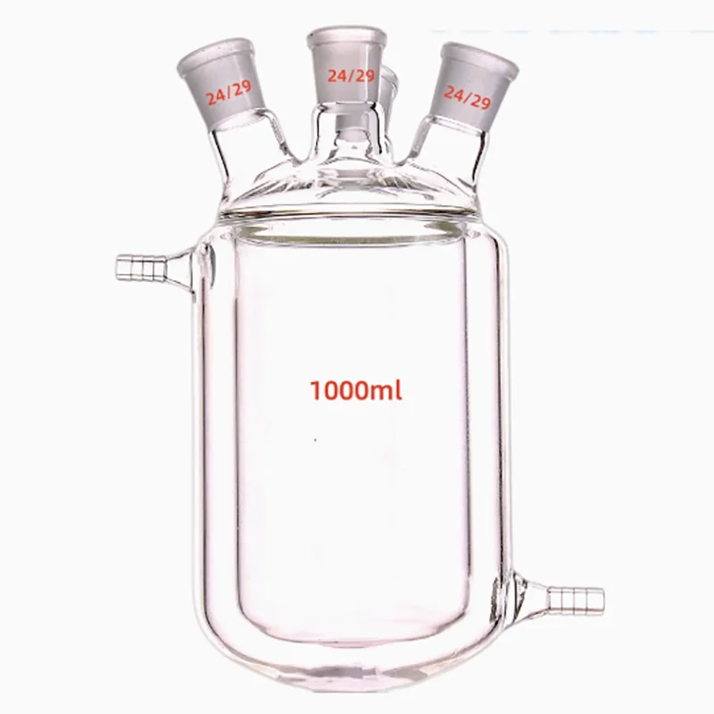 Three or four mouth double-layer jacketed reaction bottles glass flasks with high temperature resistance
Three or four mouth double-layer jacketed reaction bottles glass flasks with high temperature resistance