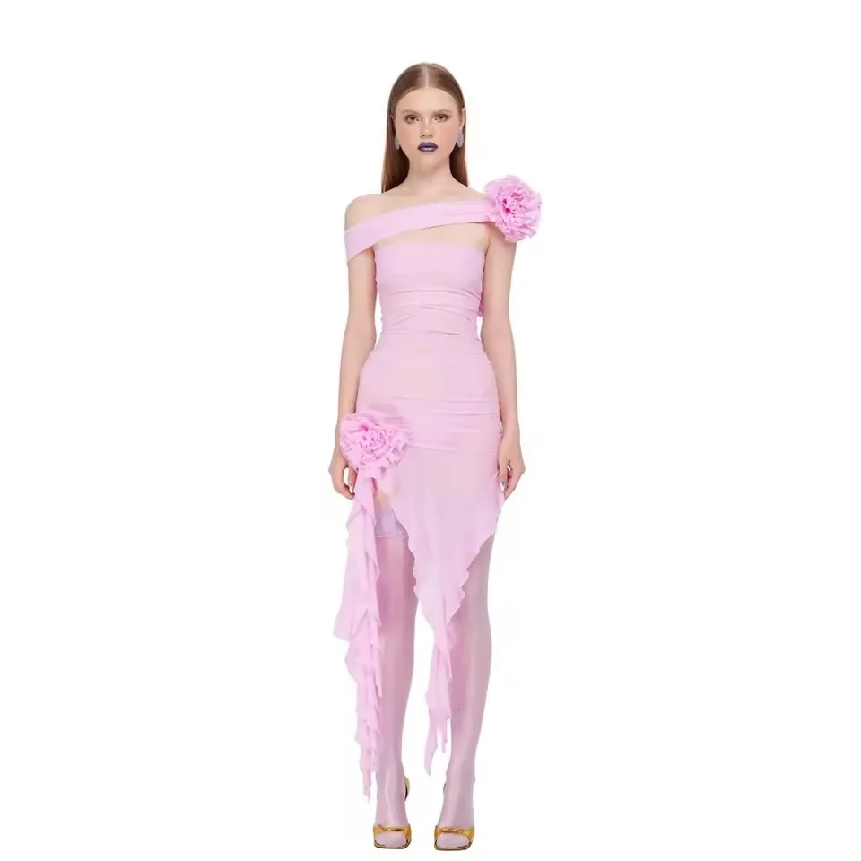 Sexy Chiffon Sleeveless Ankle Length Pink Asymmetrical Dress Flower Women Prom Gown Off Shoulder Chic Floral Women Party Dresses
Sexy Chiffon Sleeveless Ankle Length Pink Asymmetrical Dress Flower Women Prom Gown Off Shoulder Chic Floral Women Party Dresses