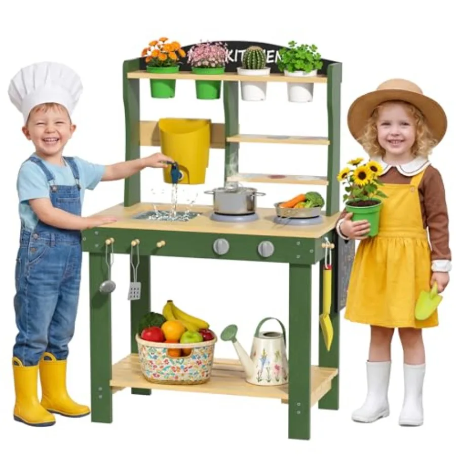 Mud Kitchen for outdoor play: wooden kids' kitchen set with 19 accessories, running-water sink, stove, and mud tablenatural woo
Mud Kitchen for outdoor play: wooden kids' kitchen set with 19 accessories, running-water sink, stove, and mud tablenatural woo