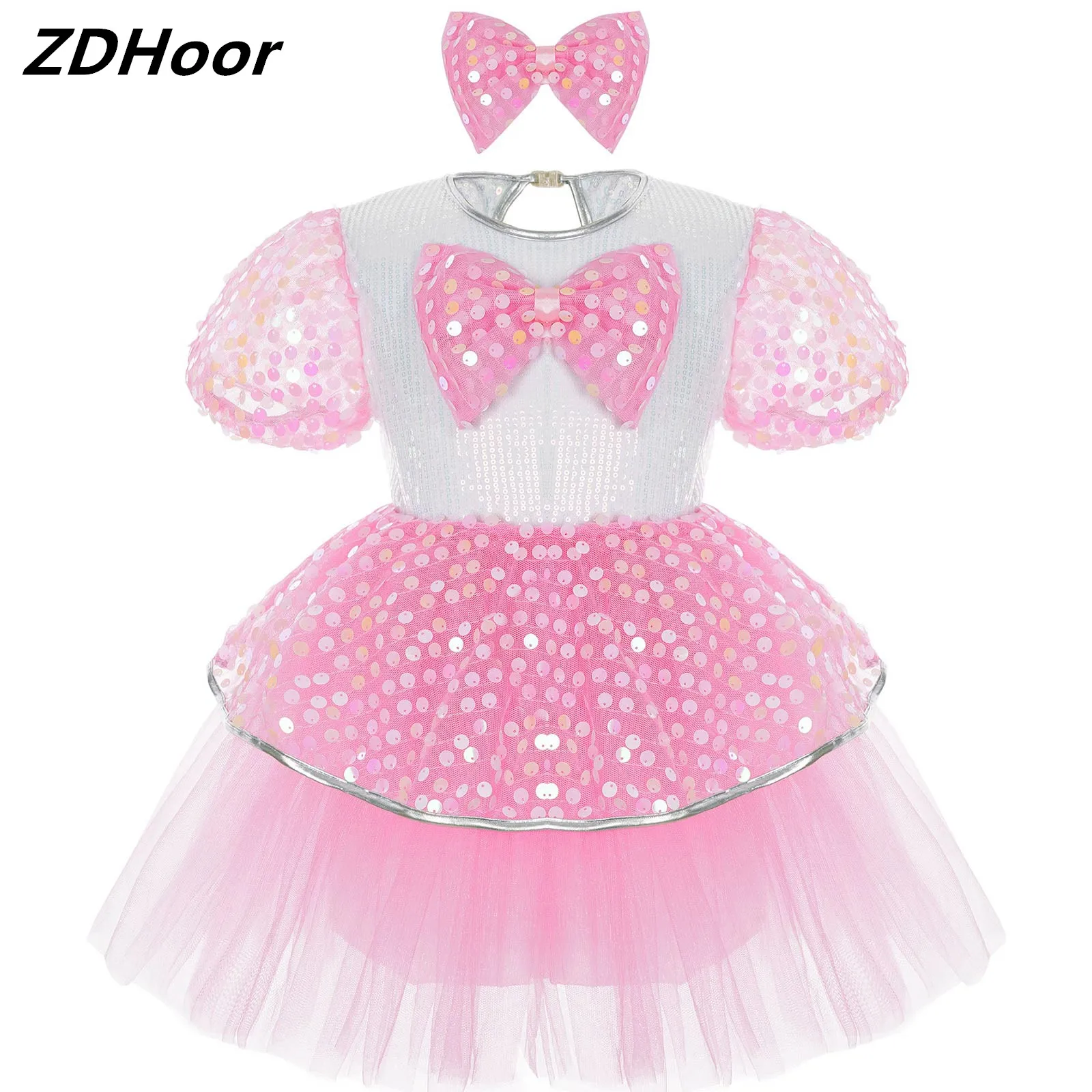 Kids Girls Dance Stage Performance Outfit Glittery Sequins Tutu Dress Keyhole Back Short Sleeve Dresses with Bowknot Hair Clip
Kids Girls Dance Stage Performance Outfit Glittery Sequins Tutu Dress Keyhole Back Short Sleeve Dresses with Bowknot Hair Clip