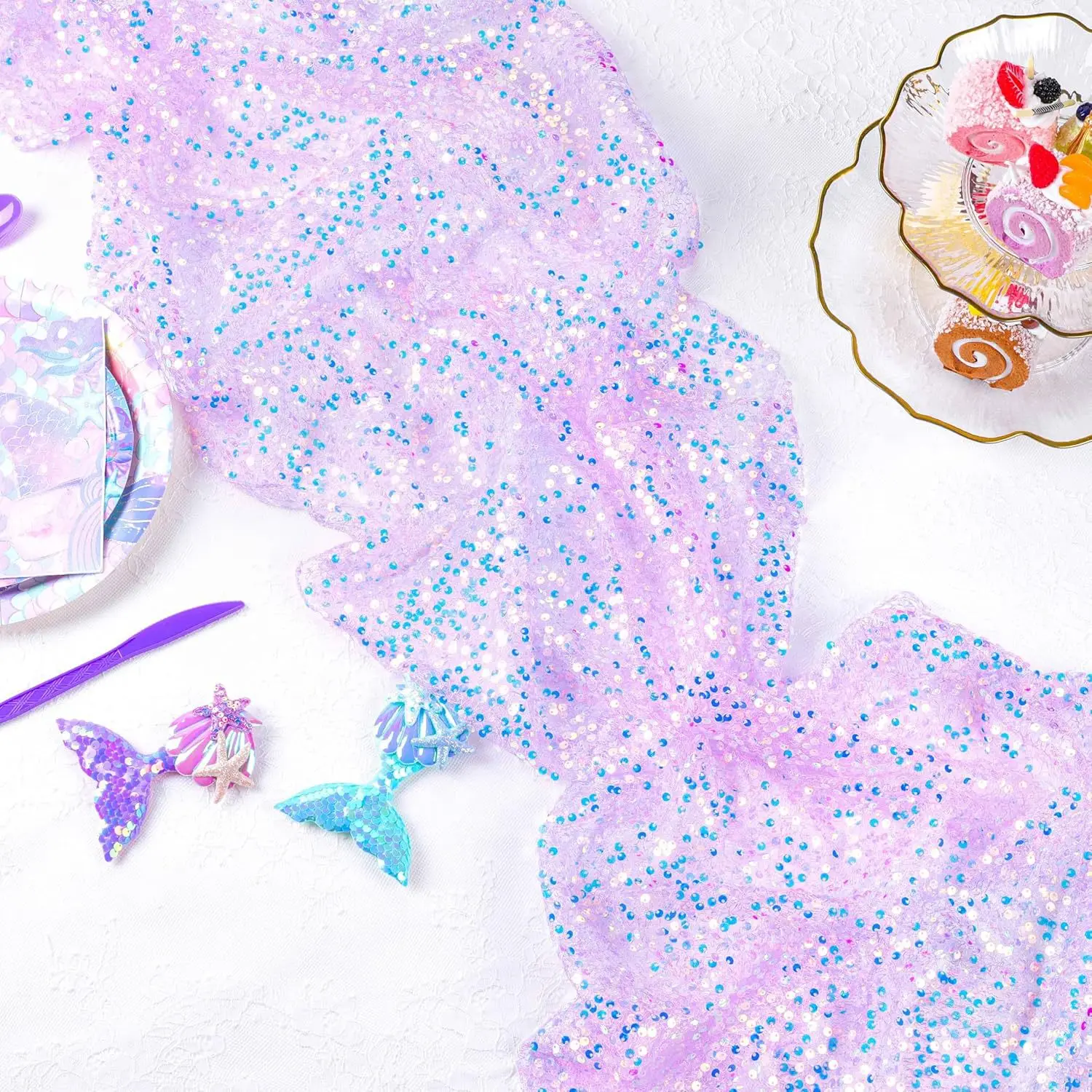 Iridescent Sequin Table Runner Glitter Fabric Purple Mermaid Birthday Party Supplies Wedding Ocean Ceremony Dessert Table Decor
Iridescent Sequin Table Runner Glitter Fabric Purple Mermaid Birthday Party Supplies Wedding Ocean Ceremony Dessert Table Decor
