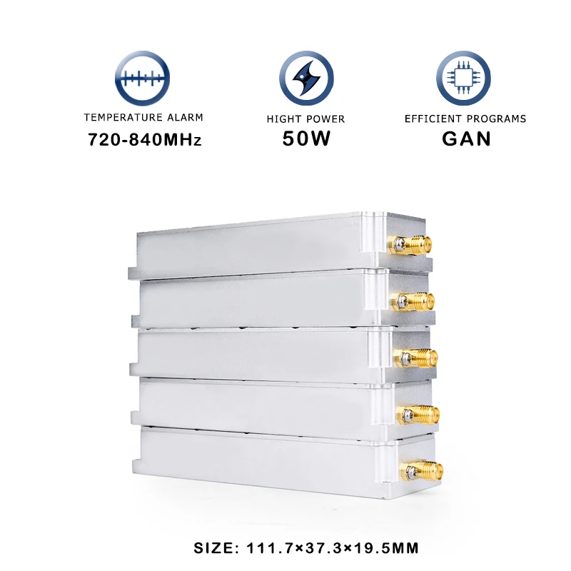 50W 700MHz 720-840MHz GAN RF Anti FPV UAV Drone Power Amplifier PA C-UAS Solution Module Signal Blocking Jamming System Device
50W 700MHz 720-840MHz GAN RF Anti FPV UAV Drone Power Amplifier PA C-UAS Solution Module Signal Blocking Jamming System Device