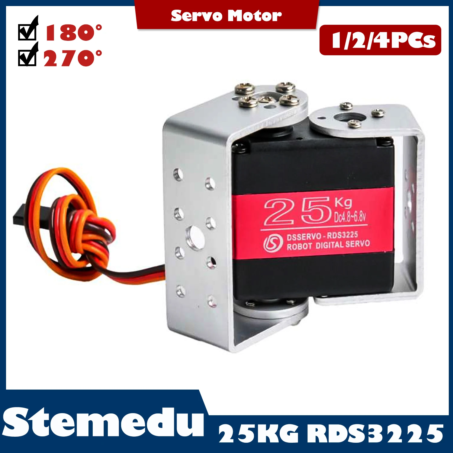 1/2/4pcs RDS3225 25kg Digital Servo Metal Gear Robotic Servos Motor 6V Double-shaft U Mouting Waterproof IP66 180/270 Degree
1/2/4pcs RDS3225 25kg Digital Servo Metal Gear Robotic Servos Motor 6V Double-shaft U Mouting Waterproof IP66 180/270 Degree