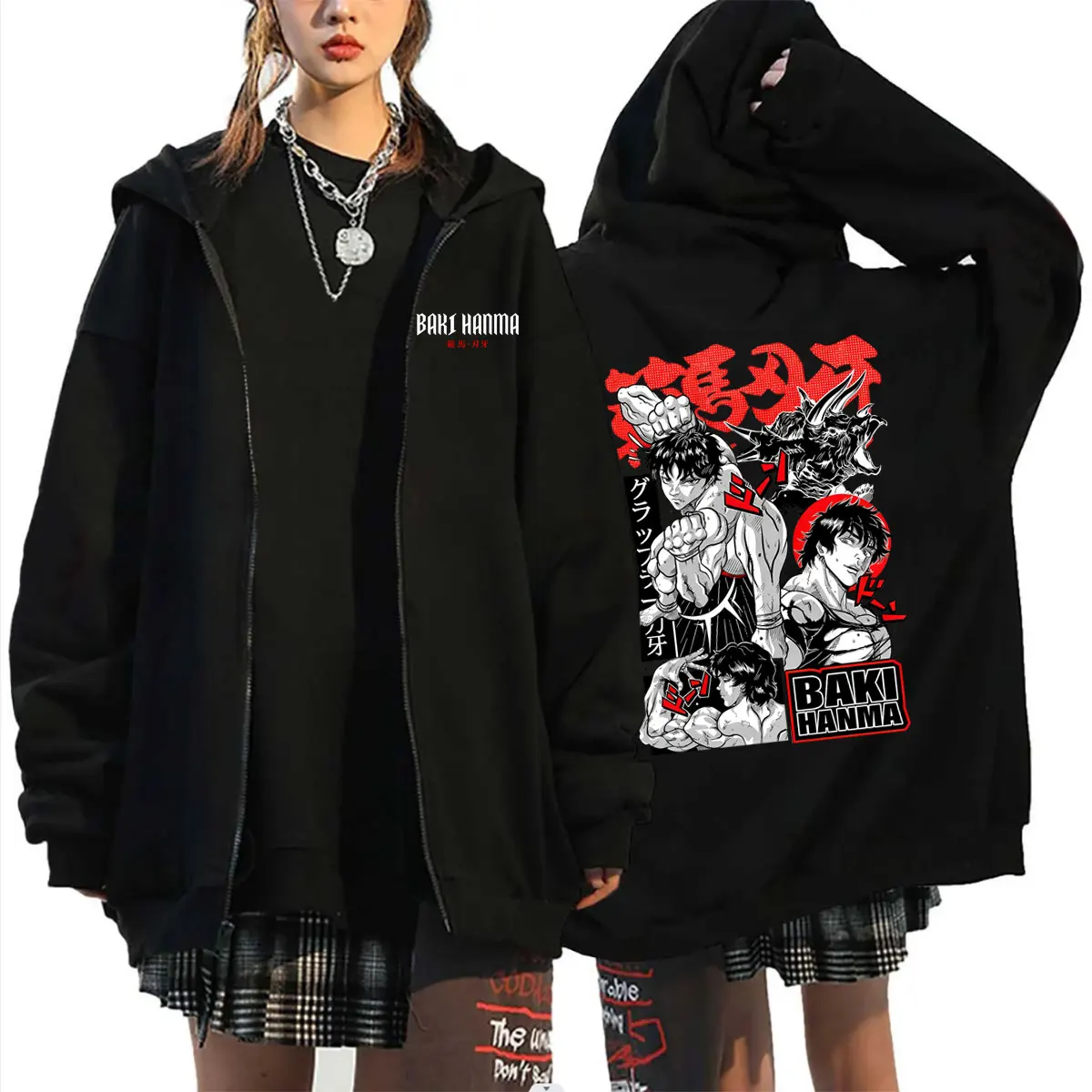 Anime Baki Hanma Zipper Hoodie Men Women Retro Manga Oversized Zip Up Jacket Men's Fashion Casual Streetwear Male Vintage Coat
Anime Baki Hanma Zipper Hoodie Men Women Retro Manga Oversized Zip Up Jacket Men's Fashion Casual Streetwear Male Vintage Coat