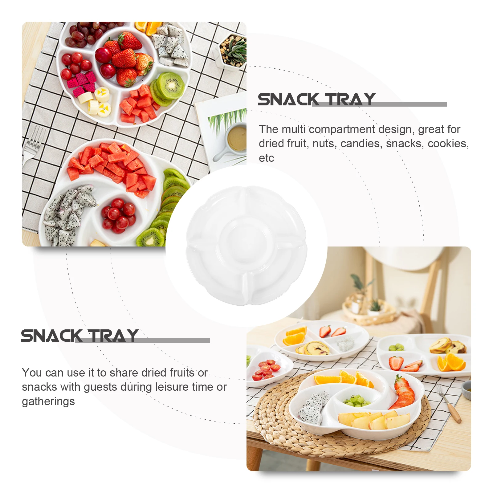 Household Candy Plate Multi Compartments Dried Fruit Tray Snack Storage Container Kitchen Serving Platter Food Organizer 
Household Candy Plate Multi Compartments Dried Fruit Tray Snack Storage Container Kitchen Serving Platter Food Organizer