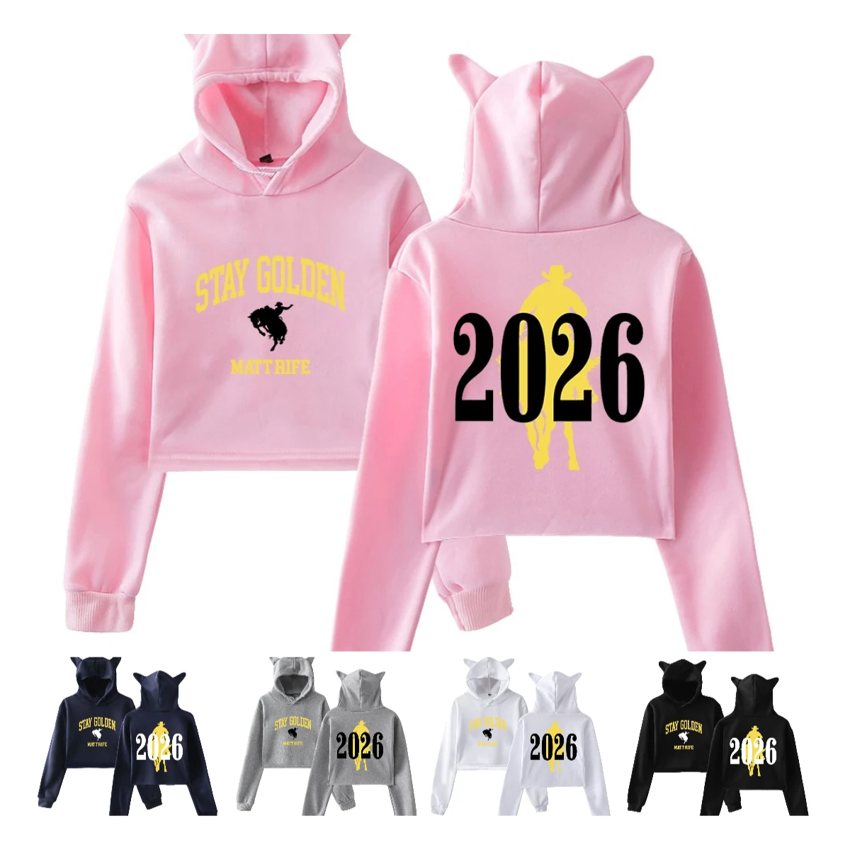 Matt Rife Stay Golden 2026 World Tour Merch Hoodie Cat Ears Hooded Sweatshirts Long Sleeve Crop Top Women's Clothes
Matt Rife Stay Golden 2026 World Tour Merch Hoodie Cat Ears Hooded Sweatshirts Long Sleeve Crop Top Women's Clothes