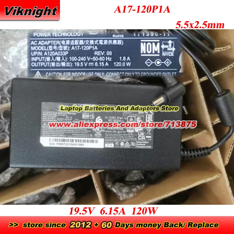A17-120P1A AC Adapter 19.5V 6.15A 120W A120A033P with 5.5x2.5mm tip Power Adapter Charger
A17-120P1A AC Adapter 19.5V 6.15A 120W A120A033P with 5.5x2.5mm tip Power Adapter Charger