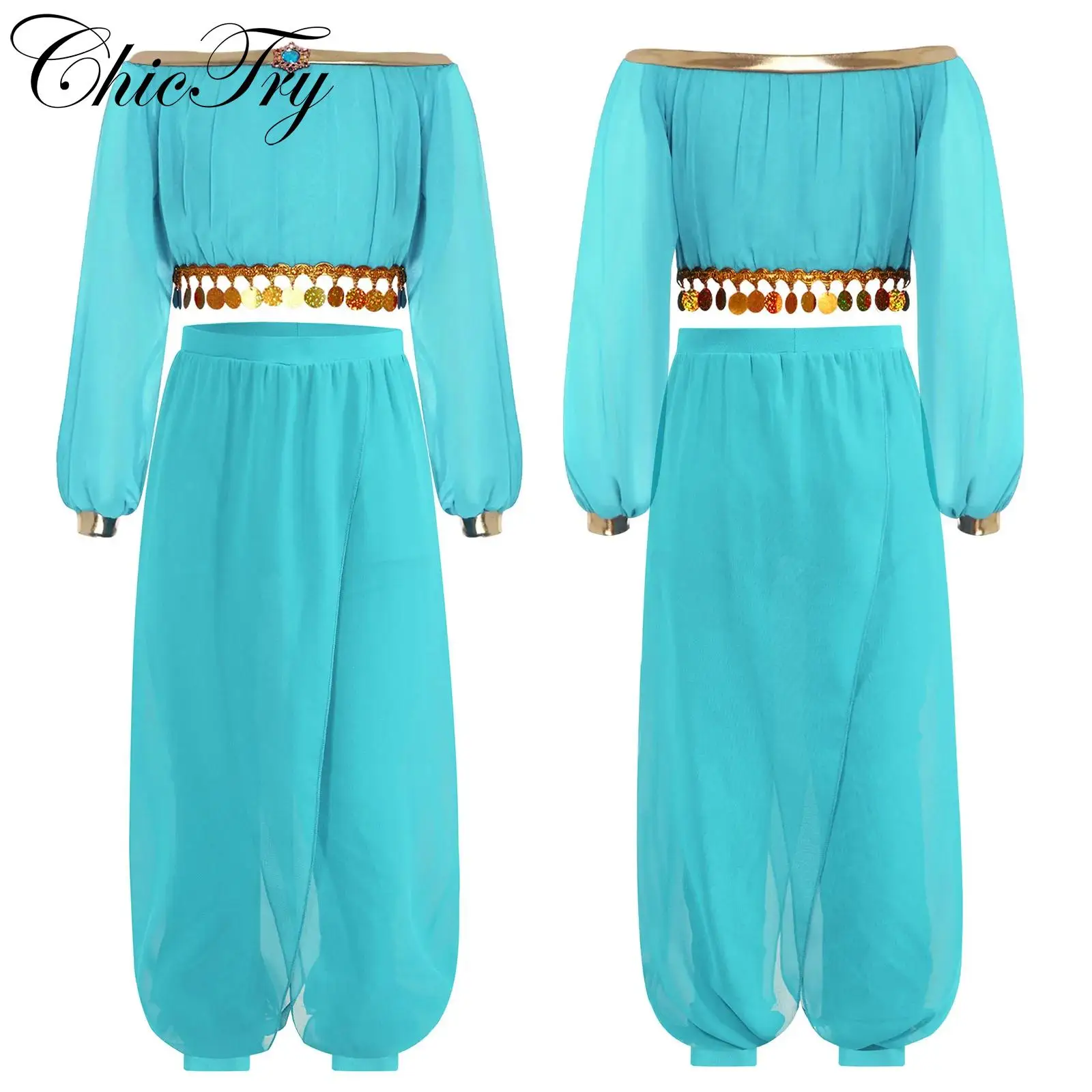 Kids Girls Arab Princess Costume Belly Dance Sets Ballerina Dance Sequin Rhinestone Long Sleeve Crop Top and Split Pants Outfits
Kids Girls Arab Princess Costume Belly Dance Sets Ballerina Dance Sequin Rhinestone Long Sleeve Crop Top and Split Pants Outfits
