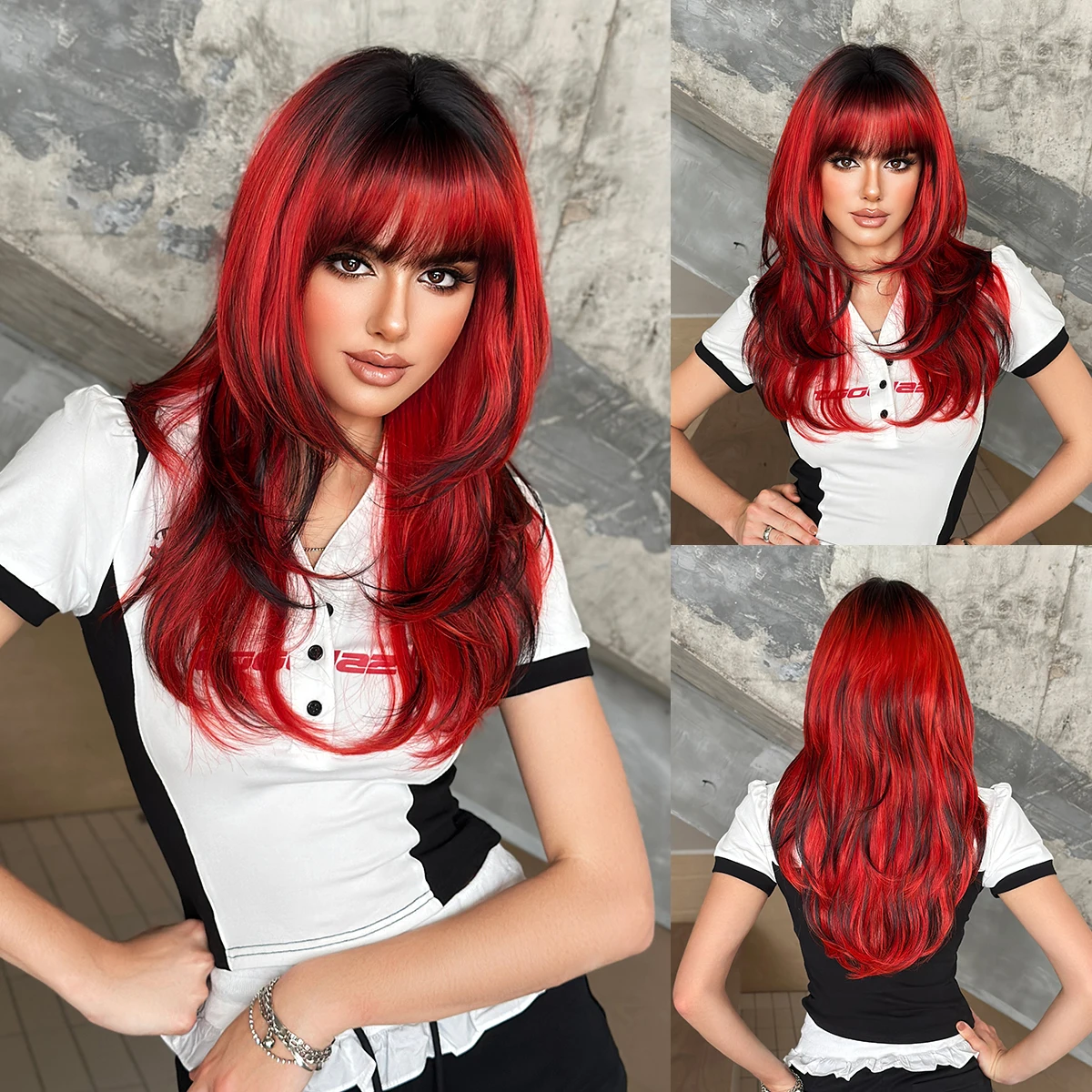 Synthetic Long Wave Red Wigs For Women With Bangs Natural Dark Roots High Quality Heat Resistant Fiber Wig Hair Tail Dyed Black
Synthetic Long Wave Red Wigs For Women With Bangs Natural Dark Roots High Quality Heat Resistant Fiber Wig Hair Tail Dyed Black