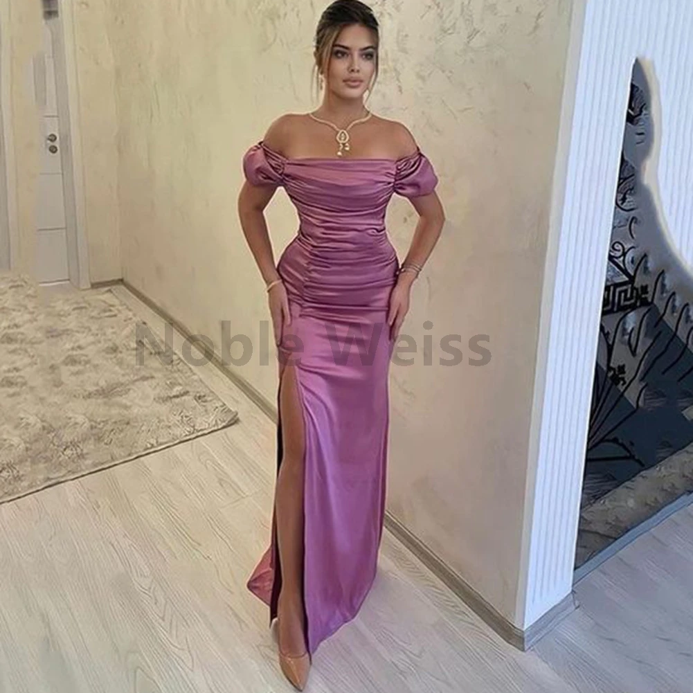 Off Shoulder Satin Prom Dress Elegant Mermaid Gown Floor Length with Split Customize
Off Shoulder Satin Prom Dress Elegant Mermaid Gown Floor Length with Split Customize