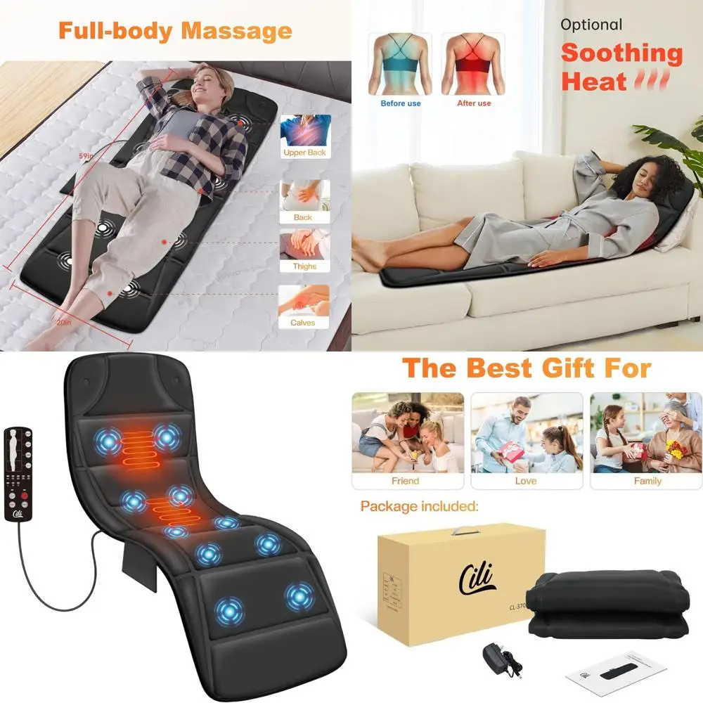 Full Body Massage Mat with 10 Motors, 5 Modes, Heating, Auto Shut-Off - Ideal Gift for Men & Women
Full Body Massage Mat with 10 Motors, 5 Modes, Heating, Auto Shut-Off - Ideal Gift for Men & Women