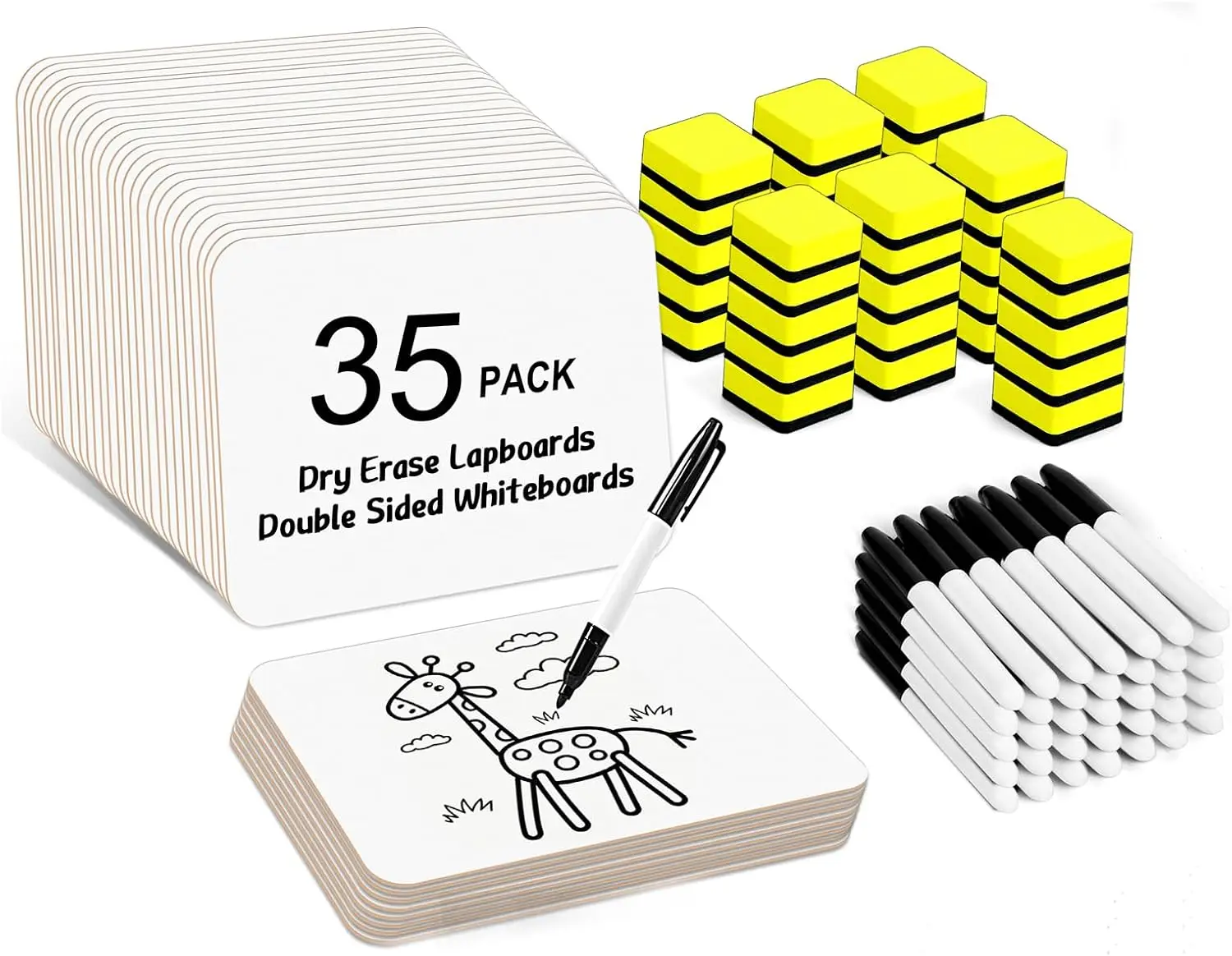 35 Pack Double Sided Dry Erase Lap Boards 9x12.5 Inch with Markers and Erasers for Classroom Supplies
35 Pack Double Sided Dry Erase Lap Boards 9x12.5 Inch with Markers and Erasers for Classroom Supplies